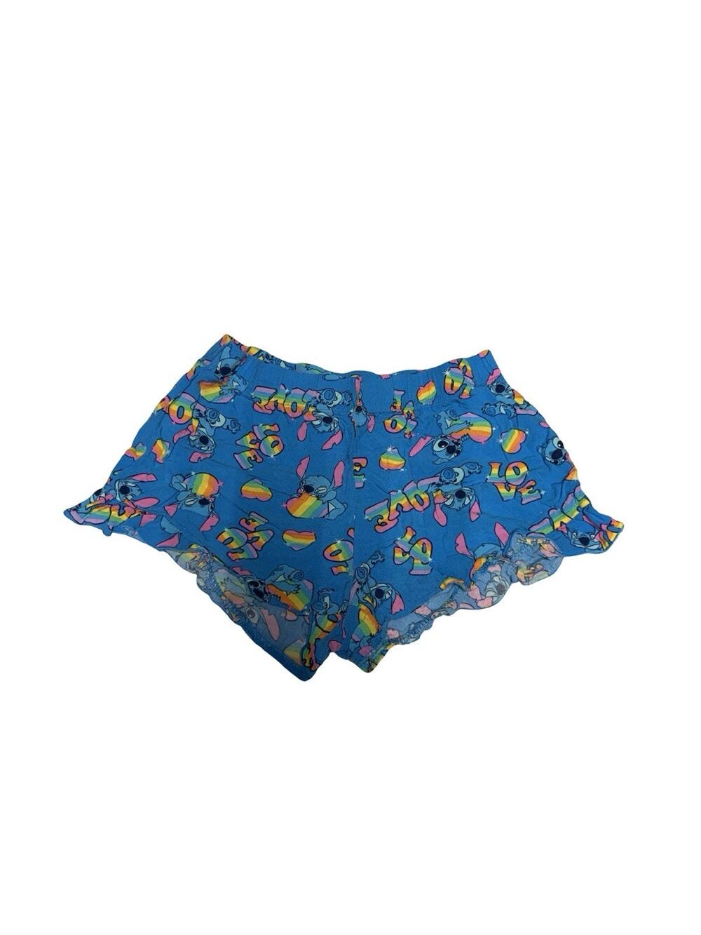 Disney Lilo & Stitch Kids Blue Rainbow Love Sleep Shorts Size 4-6 Pajama Lounge